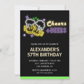 Neon Cheers Beer Black 57e verjaardag uitnodiging (Voorkant)