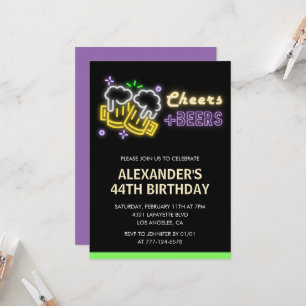 Neon Cheers Beer Black uitnodiging 44e verjaardag