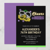 Neon Cheers Beer Black uitnodiging 76ste verjaarda (Voorkant / Achterkant)
