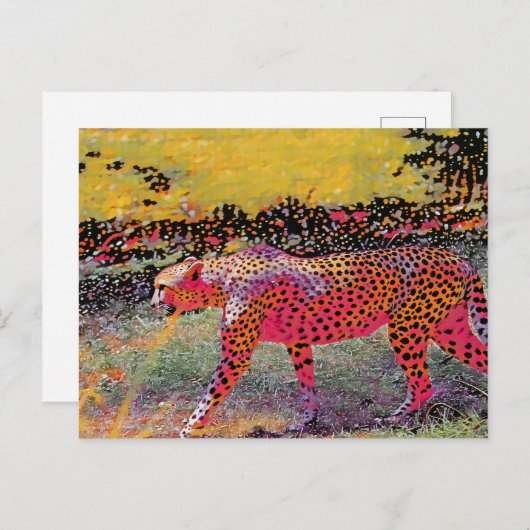 Neon cheetah briefkaart (Voorkant / Achterkant)