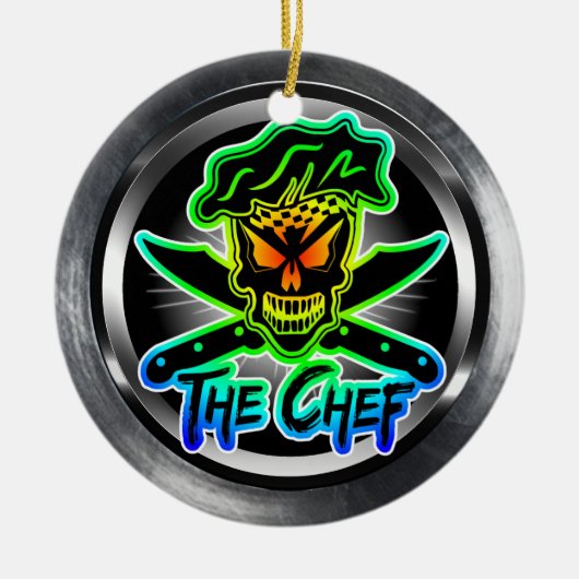Neon Chef Skull Keramisch Ornament (Voorkant)
