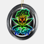 Neon Chef Skull Keramisch Ornament (Links)