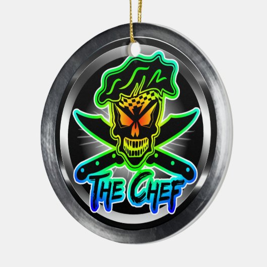 Neon Chef Skull Keramisch Ornament (Links)
