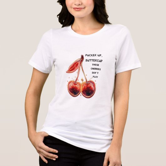 Neon Cherries Pucker Up, Buttercup Tri-Blend Shirt (Voorkant)