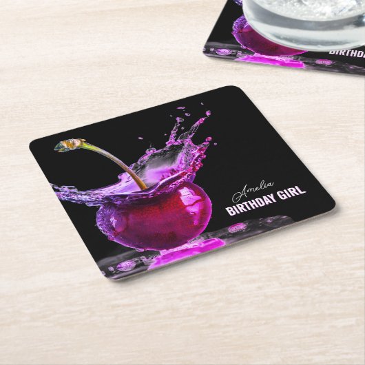 Neon Cherry gepersonaliseerd Kartonnen Onderzetters (Schuin)