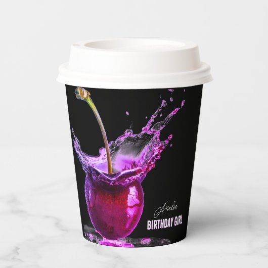 Neon Cherry gepersonaliseerd Papieren Bekers (Achterkant)