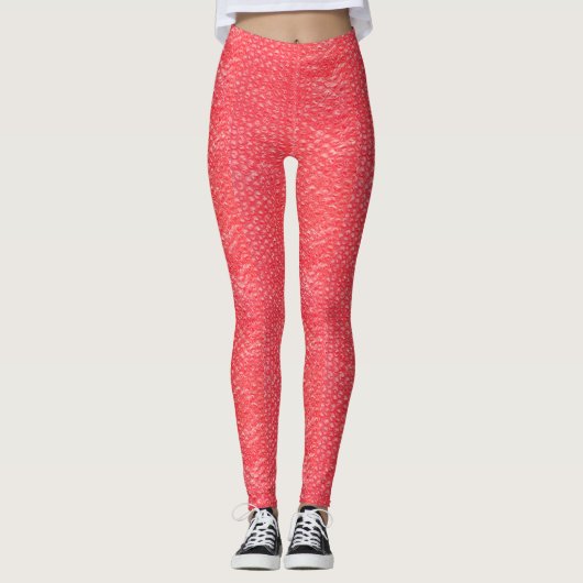 Neon Cherry Red Pop Bubble Wrap Leggings (Voorkant)