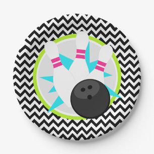 Neon Chevron Bowling Papier Borden Papieren Bordje