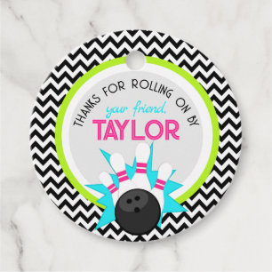 Neon Chevron Bowling Verjaardag Favor Tags Bedankjes Labels