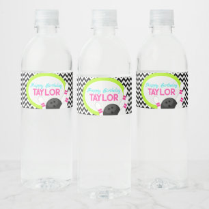 Neon Chevron Bowling Verjaardag Waterfles Labels Waterfles Etiket