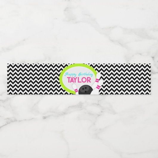 Neon Chevron Bowling Verjaardag Waterfles Labels Waterfles Etiket (Enkel label)