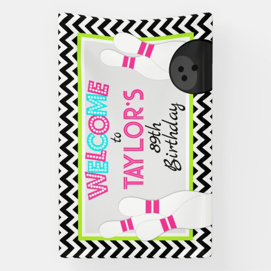 Neon Chevron Bowling Verjaardagsbanner Spandoek (Verticaal)