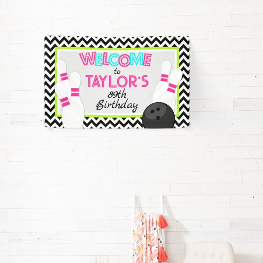 Neon Chevron Bowling Verjaardagsbanner Spandoek (Insitu)