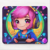Neon Chibi Gamer Learning Design Muismat (Voorkant)