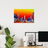 Neon Chicago Skyline Fine Art Poster (Thuiskantoor)