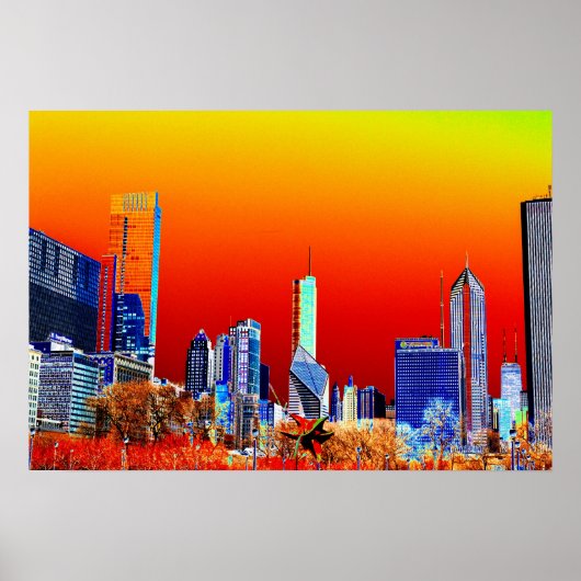 Neon Chicago Skyline Fine Art Poster (Voorkant)