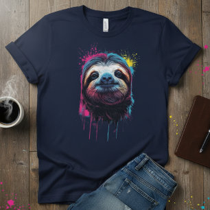 Neon Chill — Kleurspat Luiaard, Artistiek Dier T-shirt