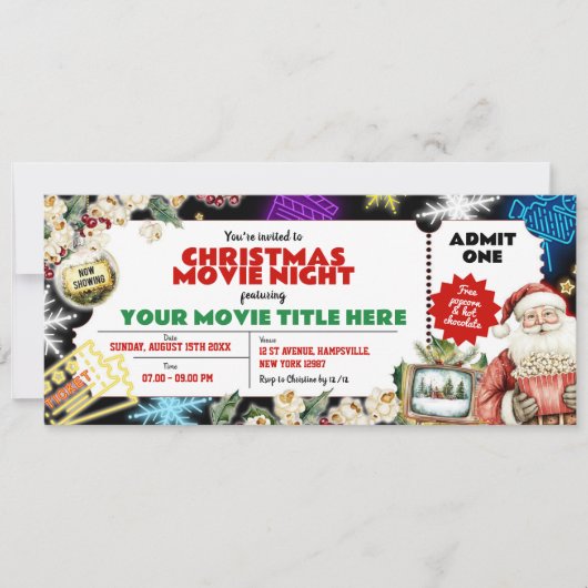 Neon Christmas Movie Night Ticket (Voorkant)