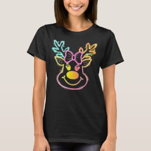 Neon Christmas Reindeer Coquette T-shirt