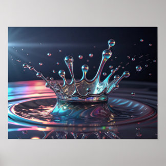 Neon Chrome Crown Splash Poster