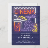 Neon Cinema Night verjaardagsuitnodiging Kaart (Voorkant)