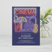 Neon Cinema Night verjaardagsuitnodiging Kaart (Staand voorkant)