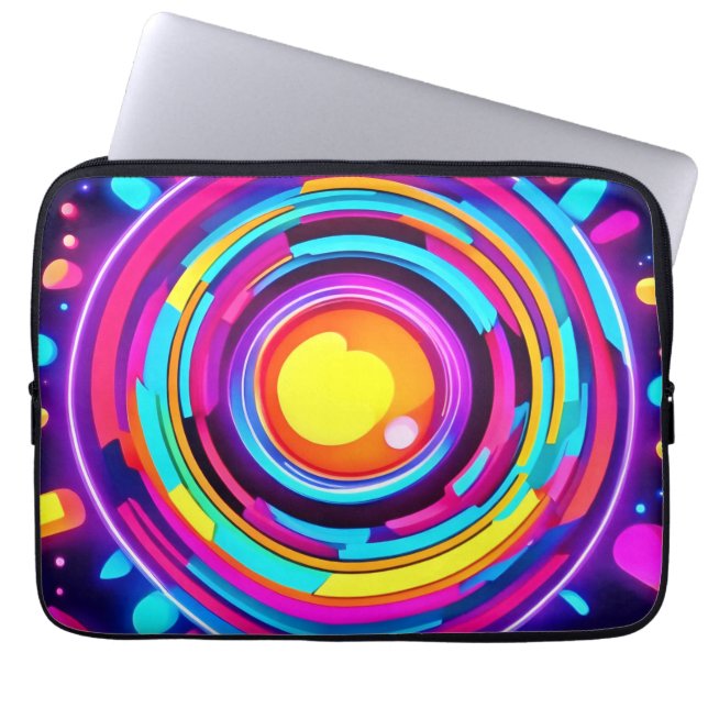 Neon Circle Vortex Pattern Laptop Sleeve (Voorkant)