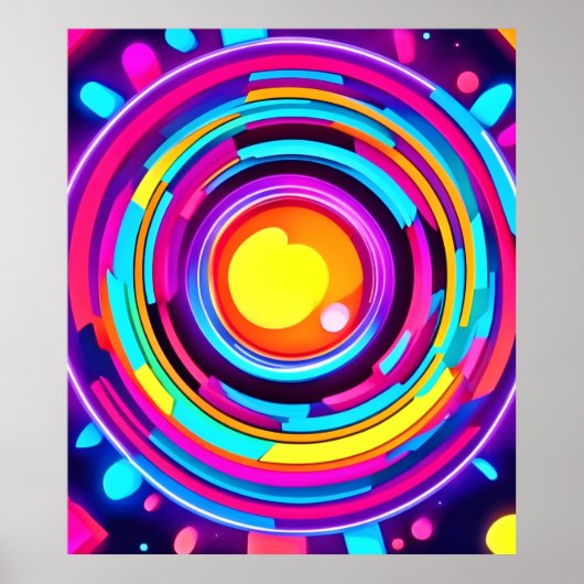 Neon Circle Vortex Pattern Poster (Voorkant)