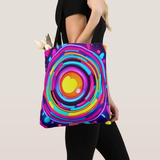 Neon Circle Vortex Pattern Tote Bag (Dichtbij)