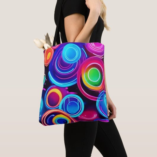 Neon Circles Abstracte kunst Tote Bag (Dichtbij)