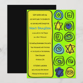 NEON CIRCLES and SQUARE Bar Bat Mitzvah Invitation Kaart (Voorkant / Achterkant)