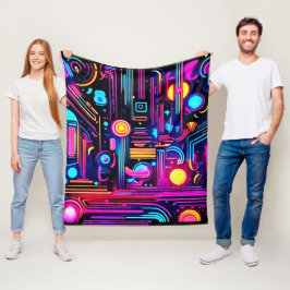 Neon Circuitry Dreams Fleece Deken