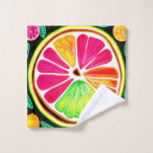 Neon Citrus Fruit Fiesta Bad Handdoek (Wasdoekje)