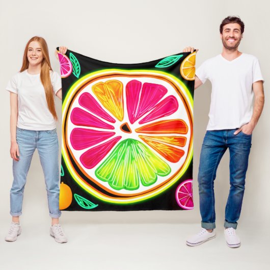 Neon Citrus Fruit Fiesta Fleece Deken (In situ)