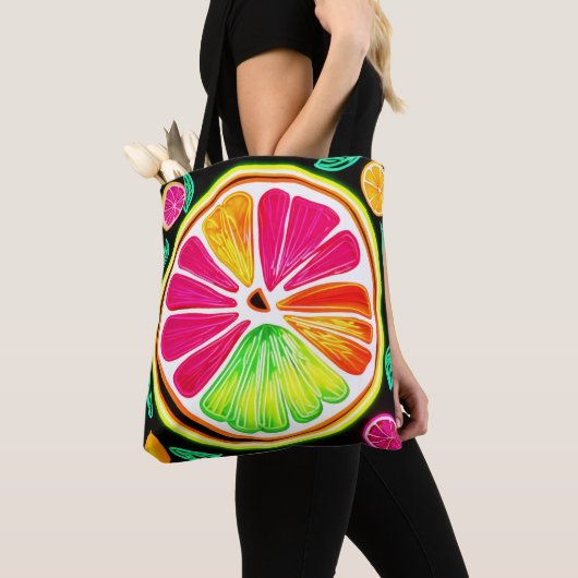 Neon Citrus Fruit Fiesta Tote Bag (Dichtbij)