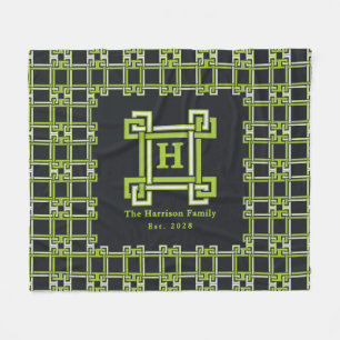 Neon Citrus Groen Zwart Familie Est Monogram Fleece Deken