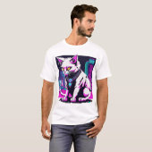 Neon City Cyberpunk Cat T-shirt (Voorkant volledig)