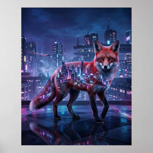 Neon City Fox Mirage Poster (Voorkant)