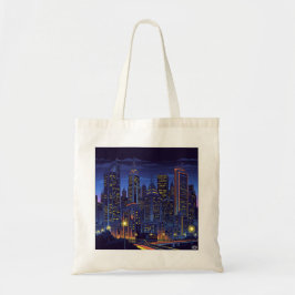 Neon City Nights - Futuristische Skyline Art Canva Tote Bag