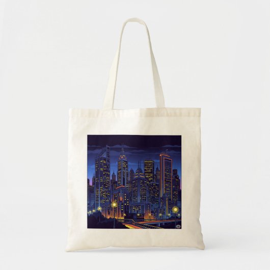 Neon City Nights - Futuristische Skyline Art Canva Tote Bag (Voorkant)