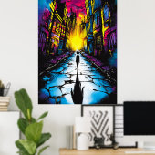 Neon City Shadows – Surrealistische stedelijke Dre Poster (Thuiskantoor)