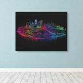 Neon City skyline Canvas Afdruk (Insitu (Houten vloer))