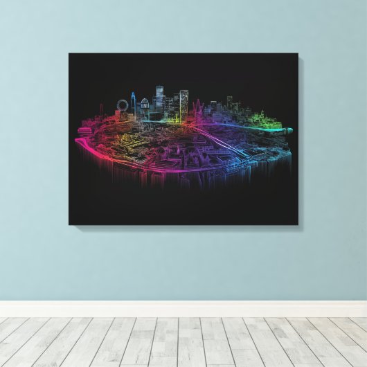 Neon City skyline Canvas Afdruk (Insitu (Houten vloer))