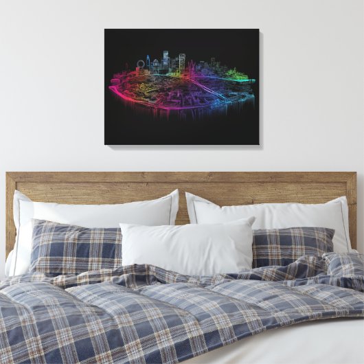 Neon City skyline Canvas Afdruk (Insitu (Slaapkamer))
