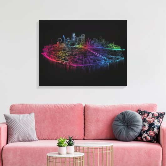 Neon City skyline Canvas Afdruk (Insitu (Woonkamer))