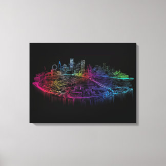 Neon City skyline Canvas Afdruk
