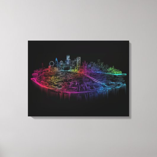 Neon City skyline Canvas Afdruk (Voorkant)
