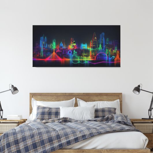 Neon City skyline Canvas Afdruk (Insitu (Slaapkamer))