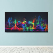Neon City skyline Canvas Afdruk (Insitu (Houten vloer))