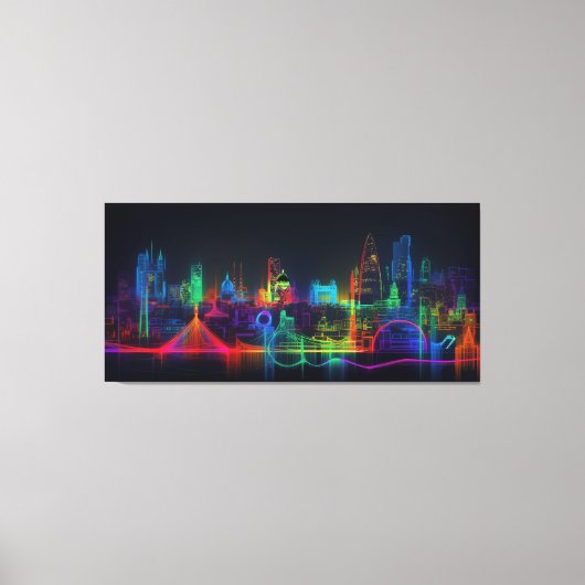 Neon City skyline Canvas Afdruk (Voorkant)